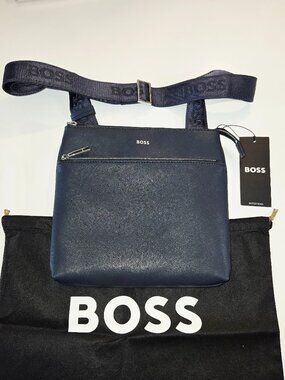 HUGO BOSS Leather Envelope Bag with Foil-Print Logo